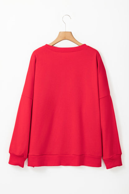 Fiery Red Plus Size Santa Baby Tinsel Crew Neck Sweatshirt