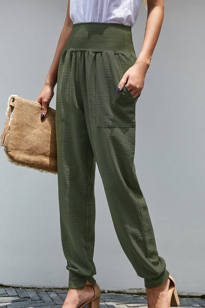 Green Pocketed Casual Joggers