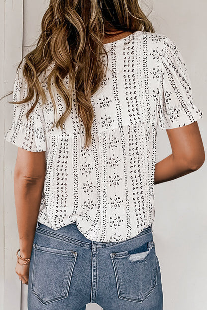 White Floral Embroidered Ethnic Printed Crinkle Blouse