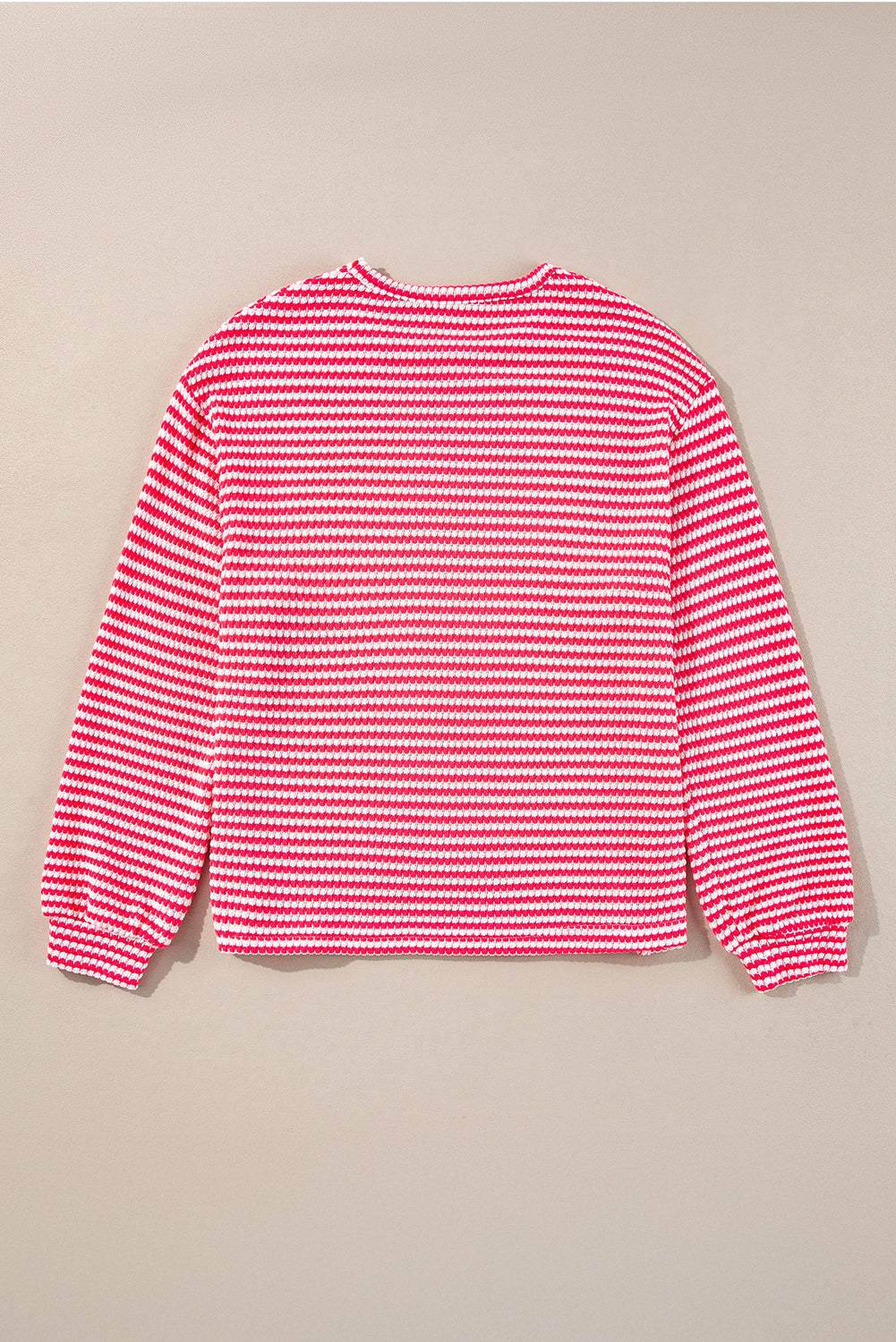 Rose Stripe Round Neck Drop Shoulder Long Sleeve Top