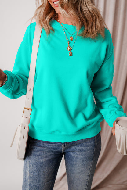 Aruba Blue Solid Fleece Lined Drop Shoulder Terry Sweatshirt