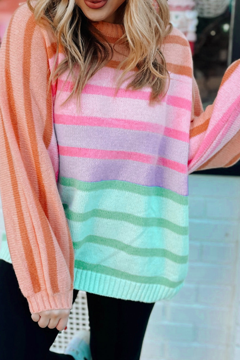 Multicolour Gradient Ribbed Edge Loose Sweater