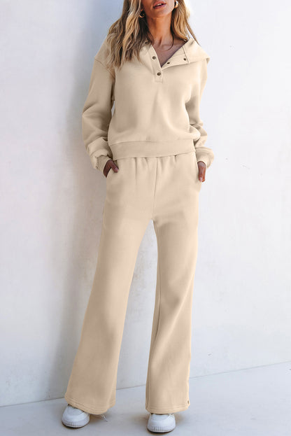 Parchment Solid Color Hoodie and High Waist Pants Two-Piece Activewear Set