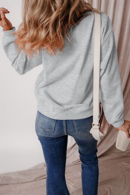 Gray Solid Fleece Lined Drop Shoulder Terry Sweatshirt