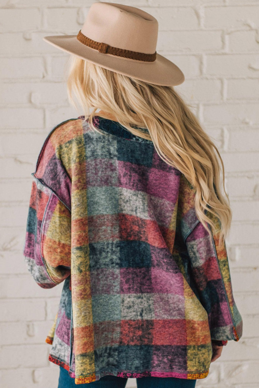 Multicolor Brushed Checked Western Buttoned Jacket