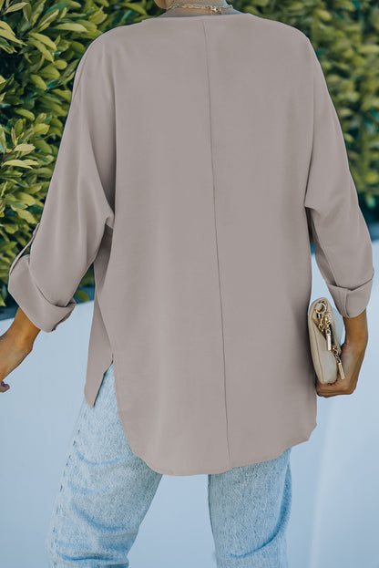 Apricot V Neck 3/4 Sleeve High Low Hem Shirt