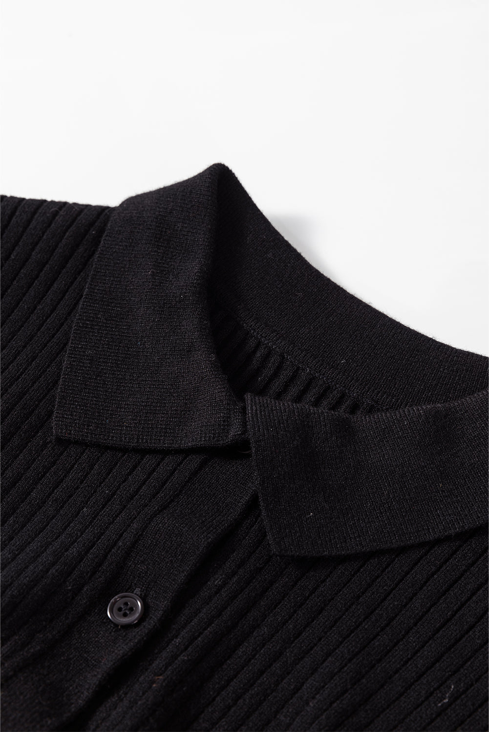 Black Ribbed Knit Collared Slim Fit Sweater Cardigan