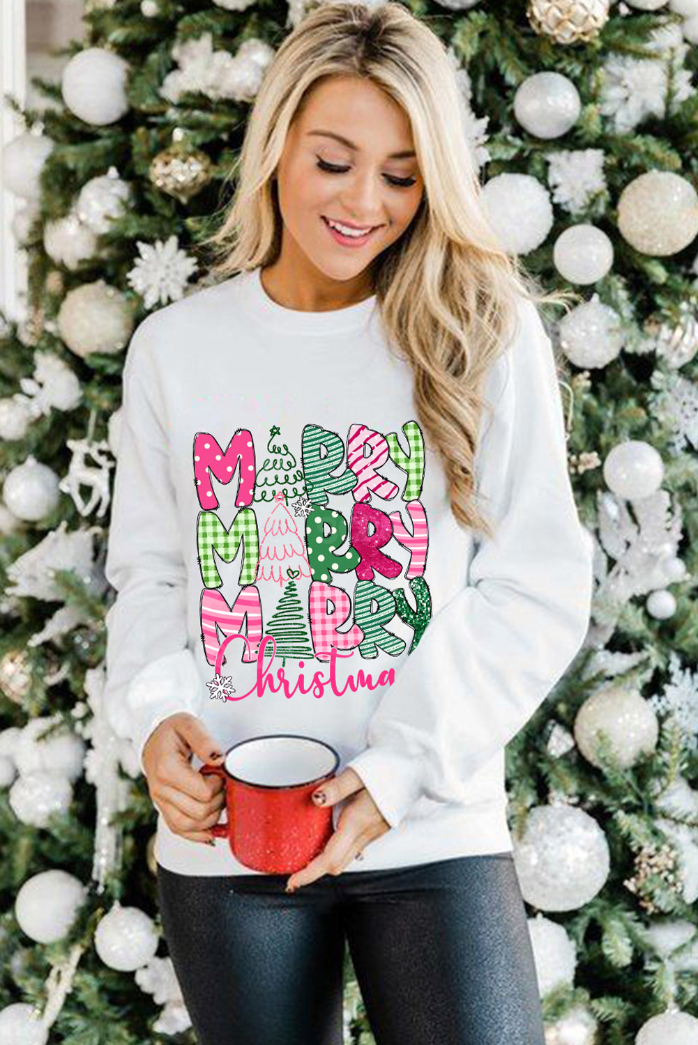 Beige MERRY Christmas Printed Drop Shoulder Pullover Sweatshirt