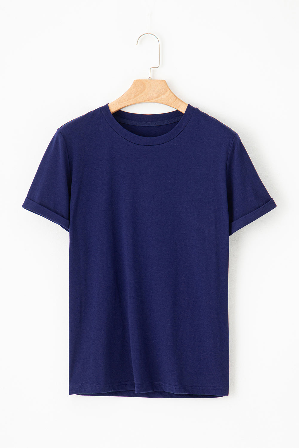 Blue Casual Plain Crew Neck Tee