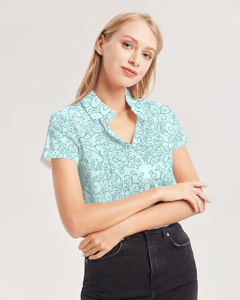 Elven Moonstone Women's All-Over Print Short Sleeve Button Up