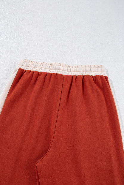 Flamingo Color Block Drawstring High Waist Wide Leg Pants