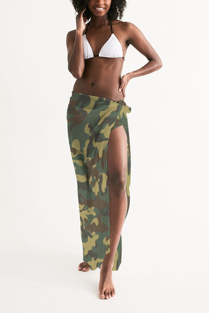 Classic Green Woodland Camo Print Women's Swim Cover-Up