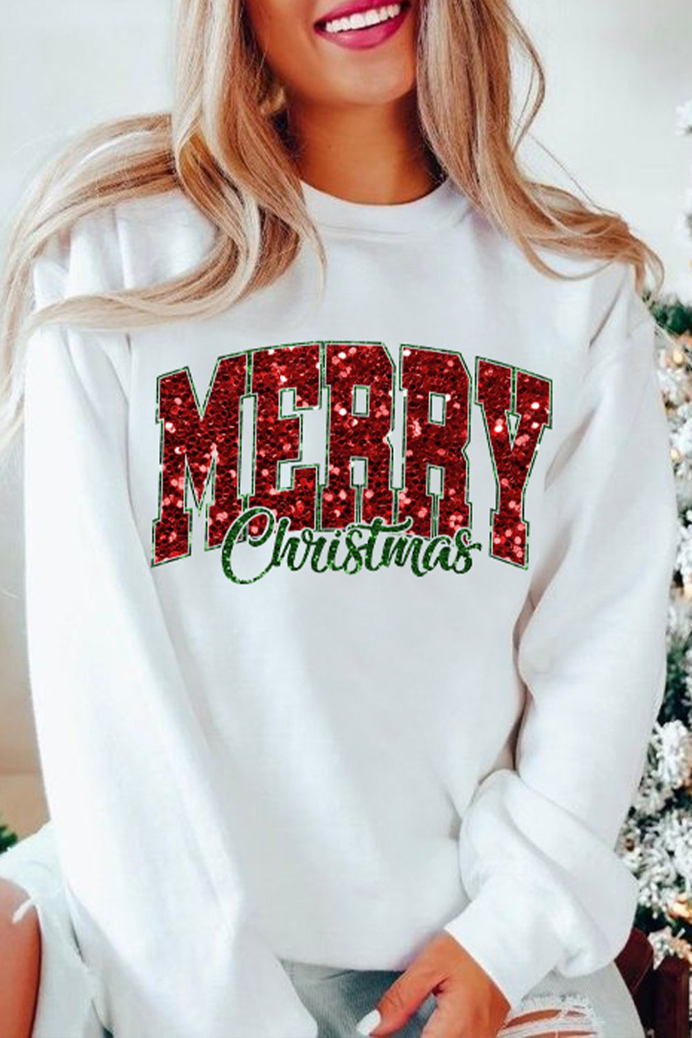 Beige MERRY Christmas Graphic Crewneck Pullover Sweatshirt