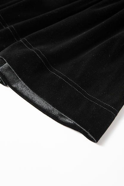 Black Smocked High Waist Velvet Shorts