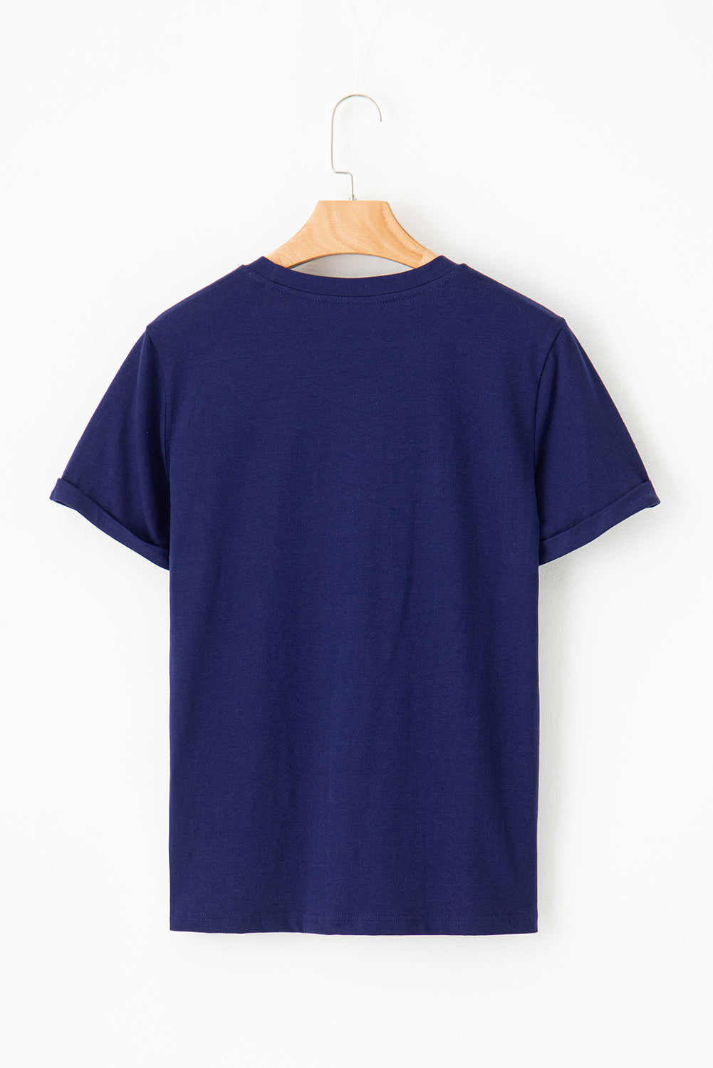 Blue Casual Plain Crew Neck Tee