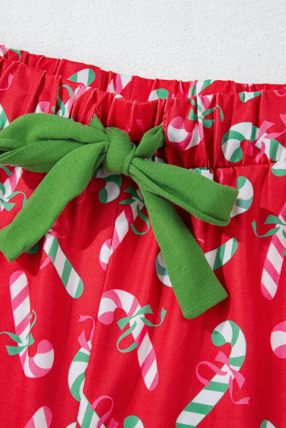 Red Christmas Candy Cane Print Pocketed Knotted Pajama Set