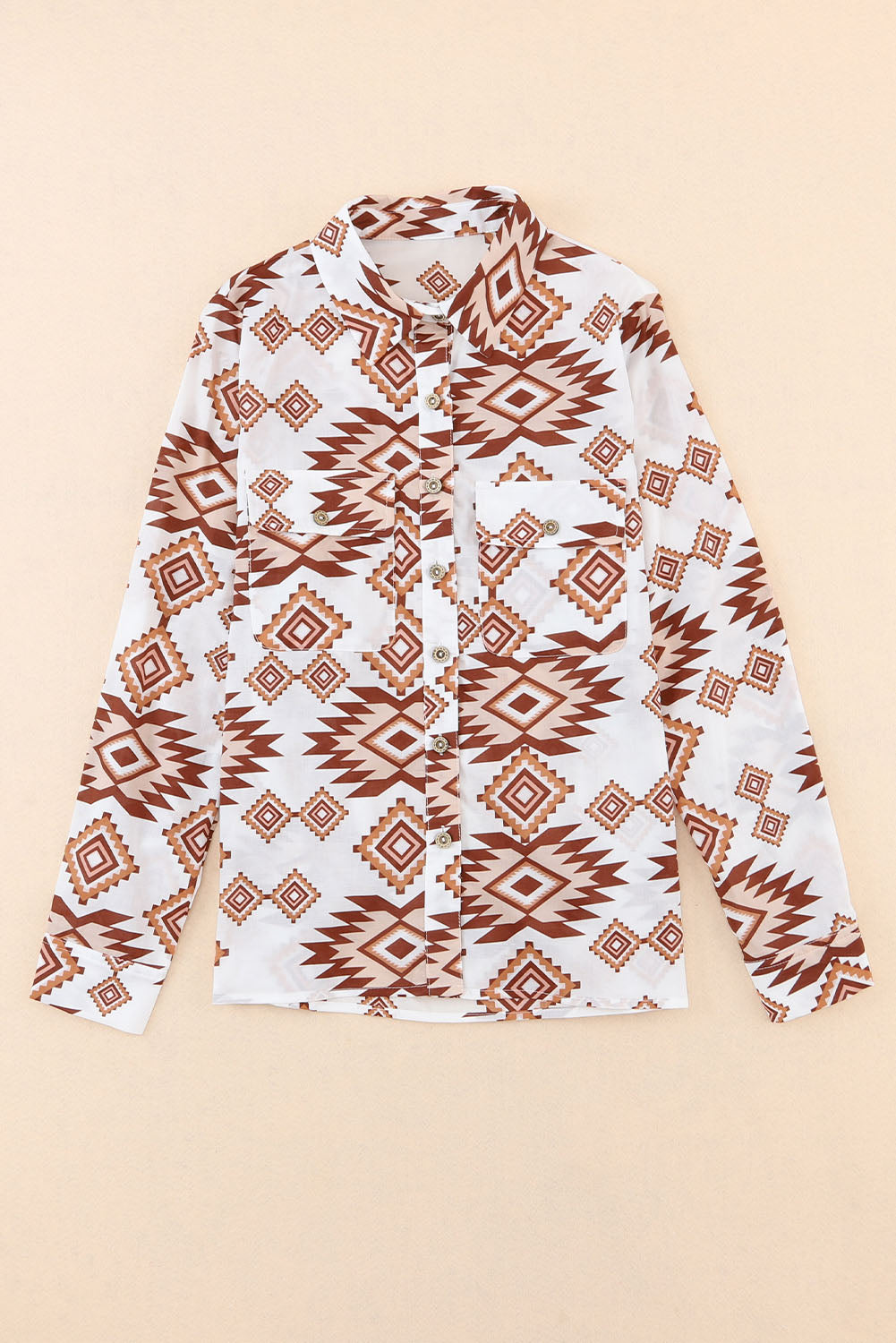 White Western Aztec Pattern Button Flap Pocket Shirt