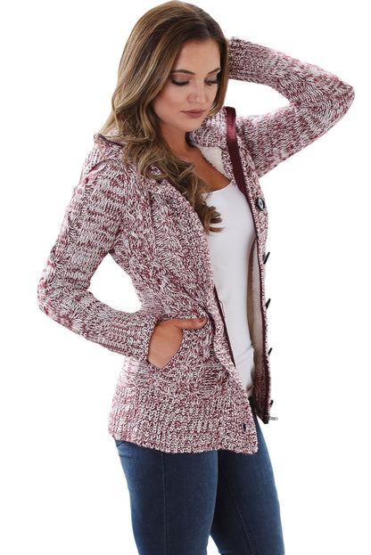 Fiery Red Long Sleeve Button-up Hooded Cardigans