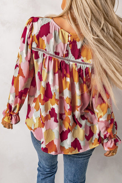 Multicolor Abstract Printed Long Sleeve Blouse