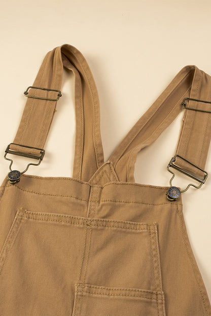 Khaki Vintage Multi Pockets Buckle Strap Cargo Denim Overalls