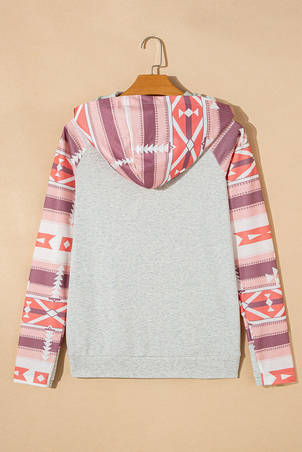 Western Aztec Print Patchwork Double 	Hood Hoodie