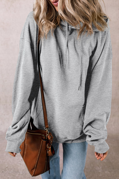 Light Grey Fleece Lined Kangaroo Pocket Drawstring Chunky Hoodie