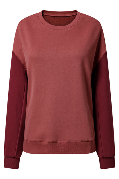 Mineral Red Two Tone Patchwork Drop Shoulder Pullover Sweatshirt