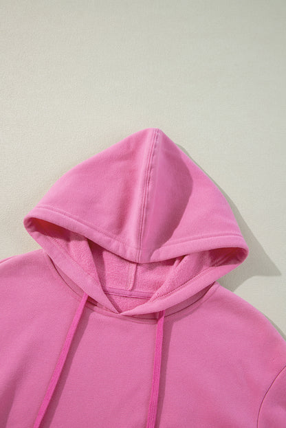 Bonbon Solid Color Fleece Lined Drawstring Hoodie with Pocket