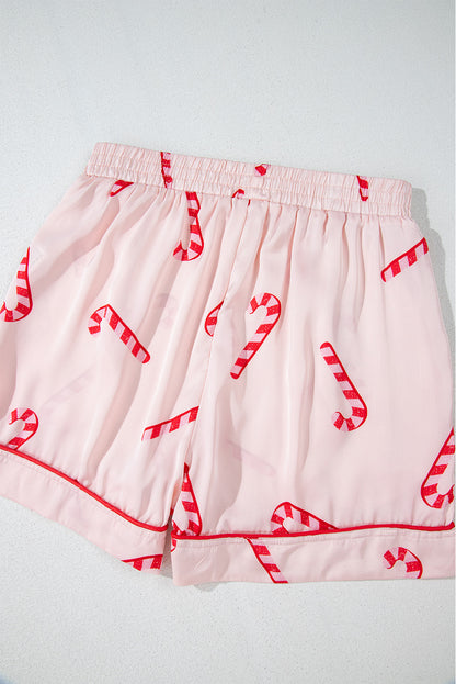 Pink Christmas Candy Cane Print Shirt and Shorts Pajama Set