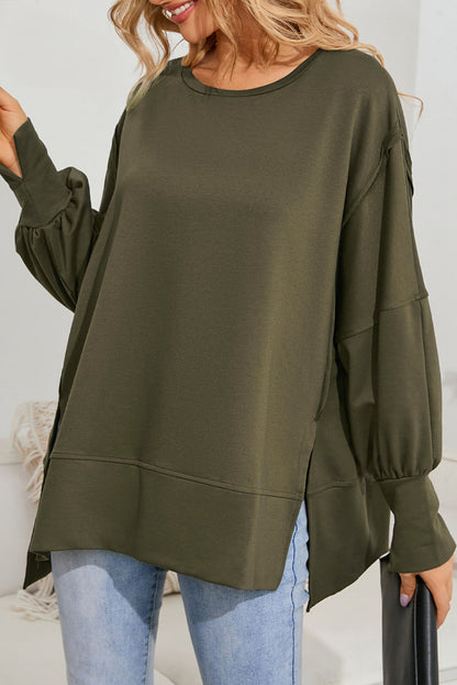 Green Patchwork Drop Shoulder Oversized Top