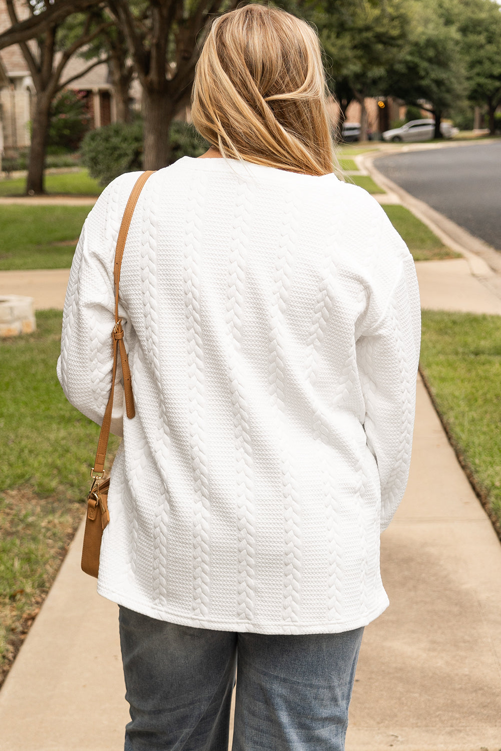 White Cable Textured Loose Plus Size Sweatshirt