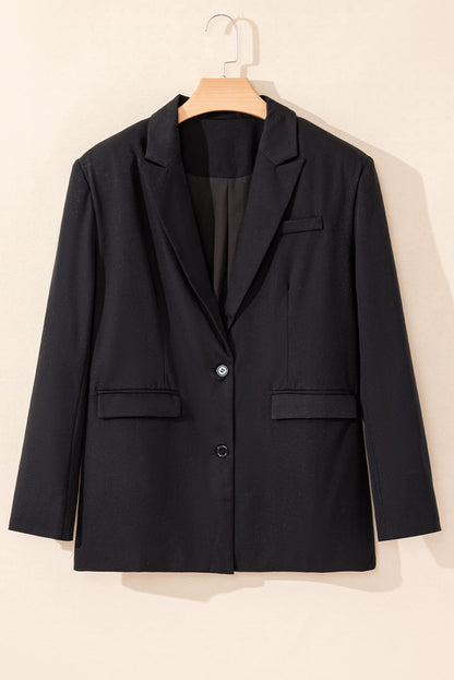 Black Lapel Flap Pocket Buttoned Blazer