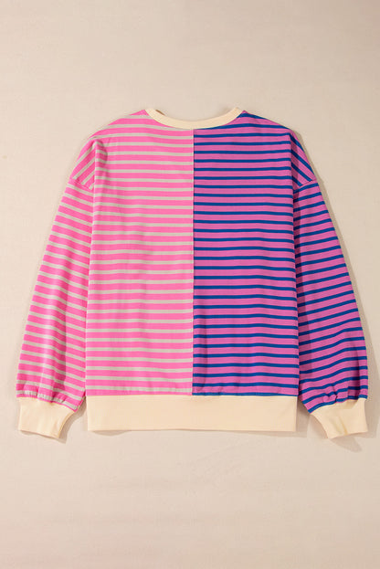 Pink Stripe Colorblock Drop Shoulder Oversize Sweatshirt