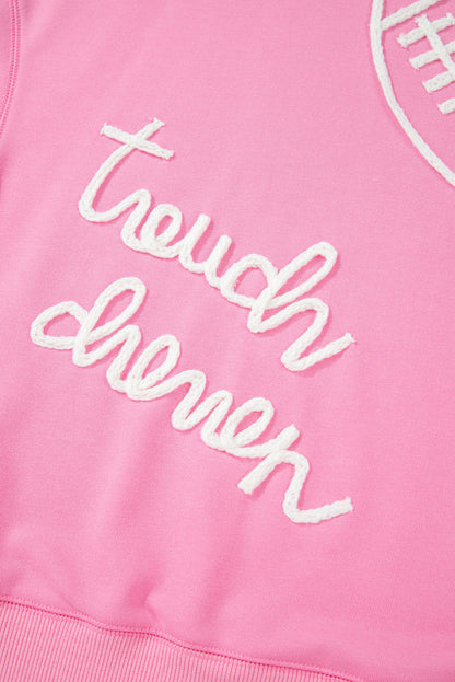 Pink Touch Down Rugby Football Embroidered Plus Size Sweatshirt