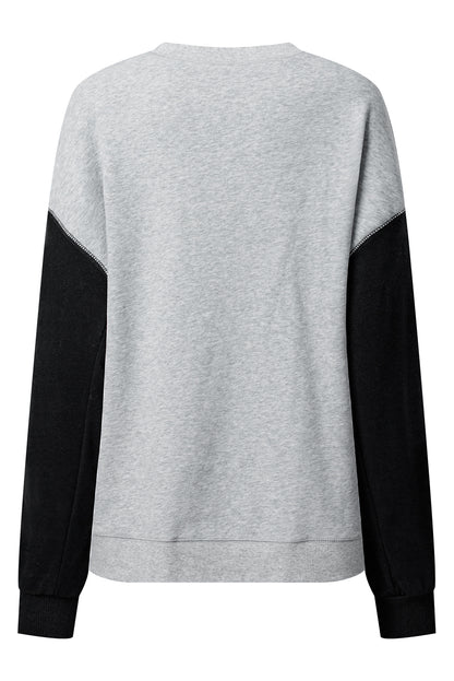 Gray Two Tone Patchwork Drop Shoulder Pullover Sweatshirt