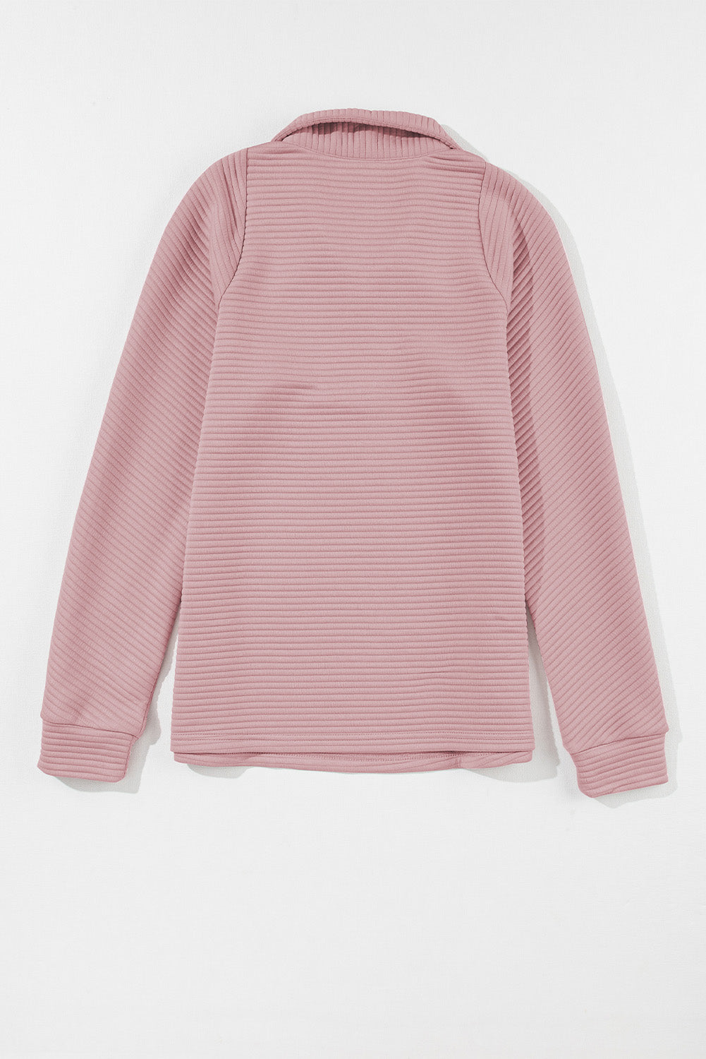 Peach Blossom Ribbed Texture Quarter Zip Sweatshirt