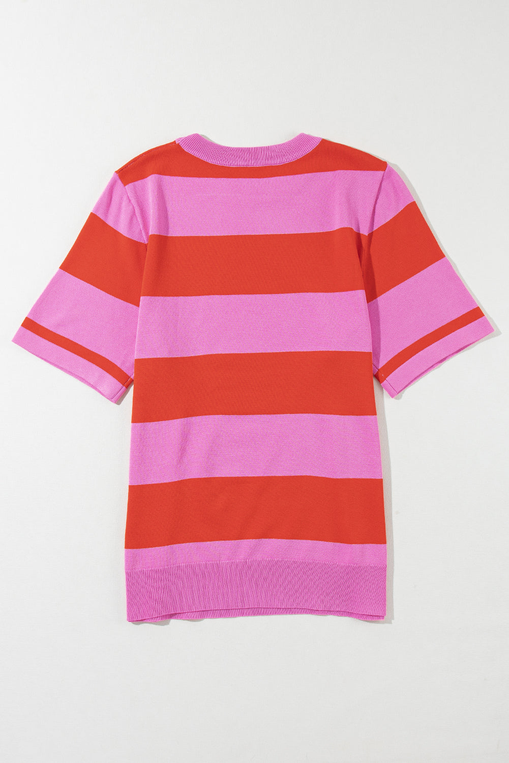 Bright Pink Colorblock Striped Knitted T-Shirt