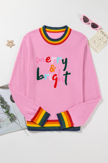 Bonbon Merry & Bright Colorful Stripes Trim Sweater