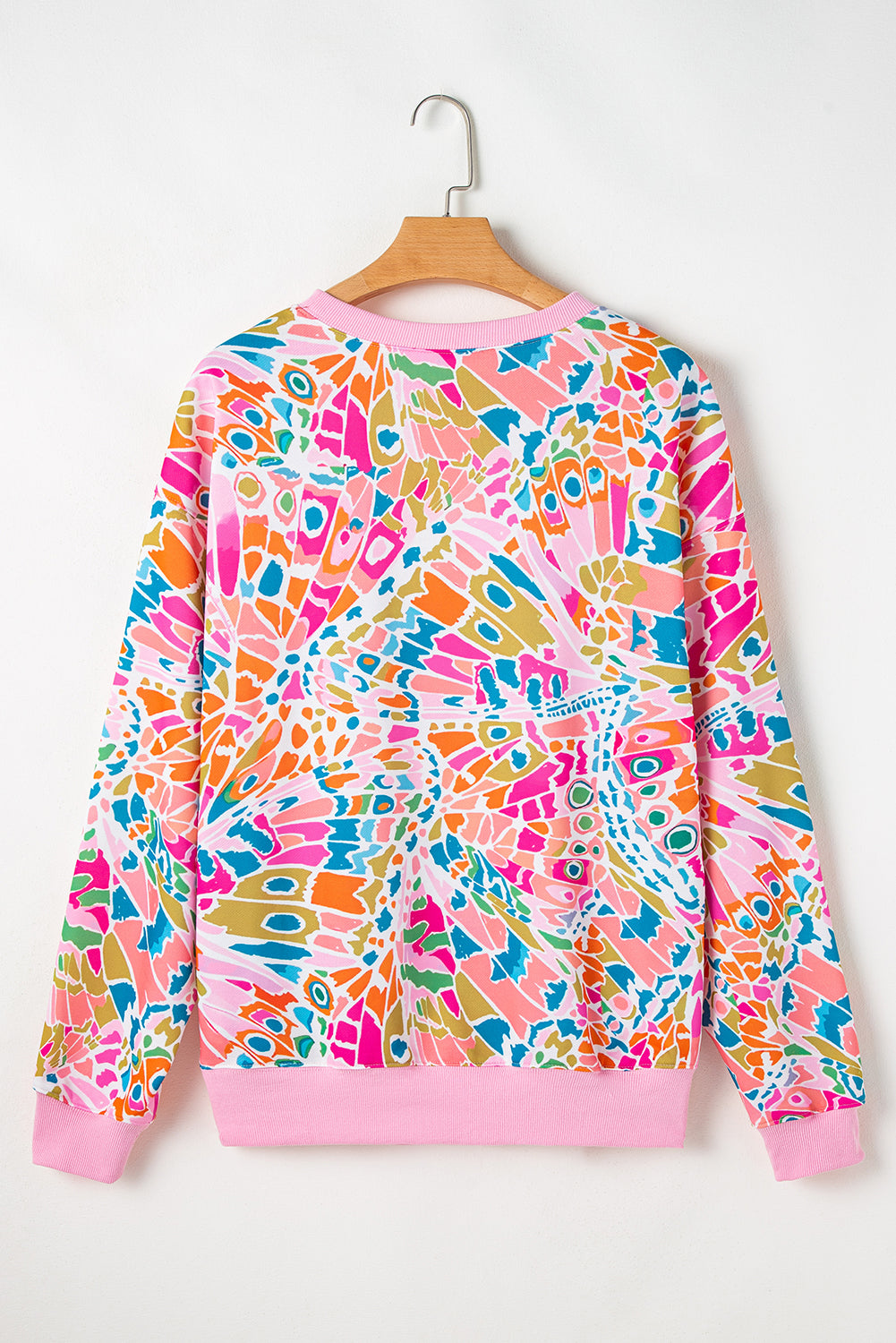 Pink Abstract Printed Drop Shoulder Loose Sweatshirt