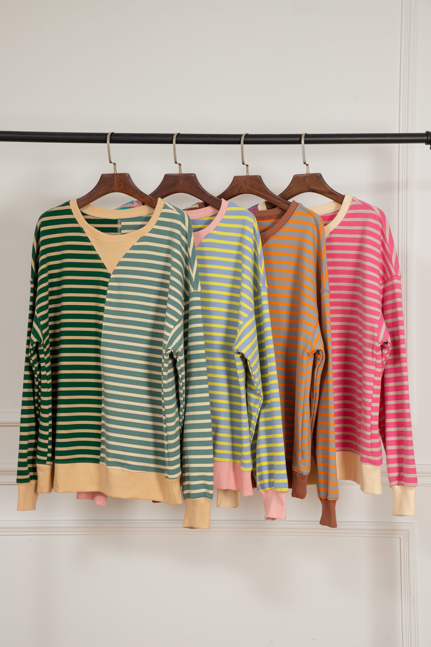 Pink Stripe Colorblock Drop Shoulder Oversize Sweatshirt