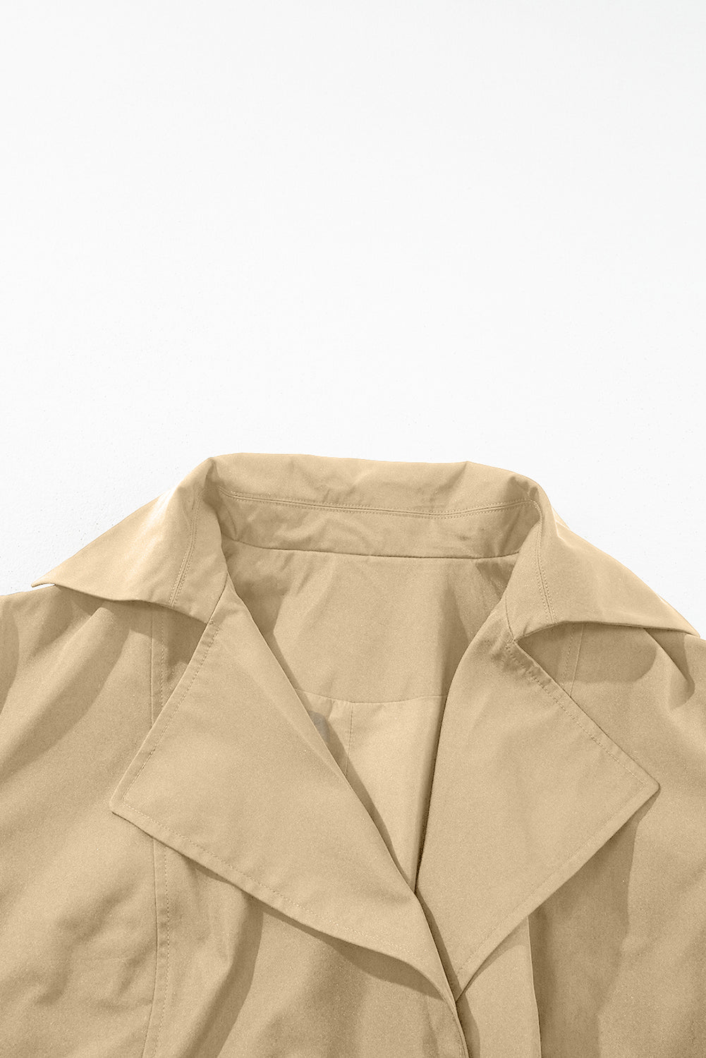 Pale Khaki Solid Color Lapel Collar Waist Tie Wind Coat