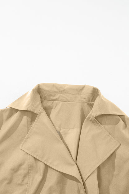 Pale Khaki Solid Color Lapel Collar Waist Tie Wind Coat