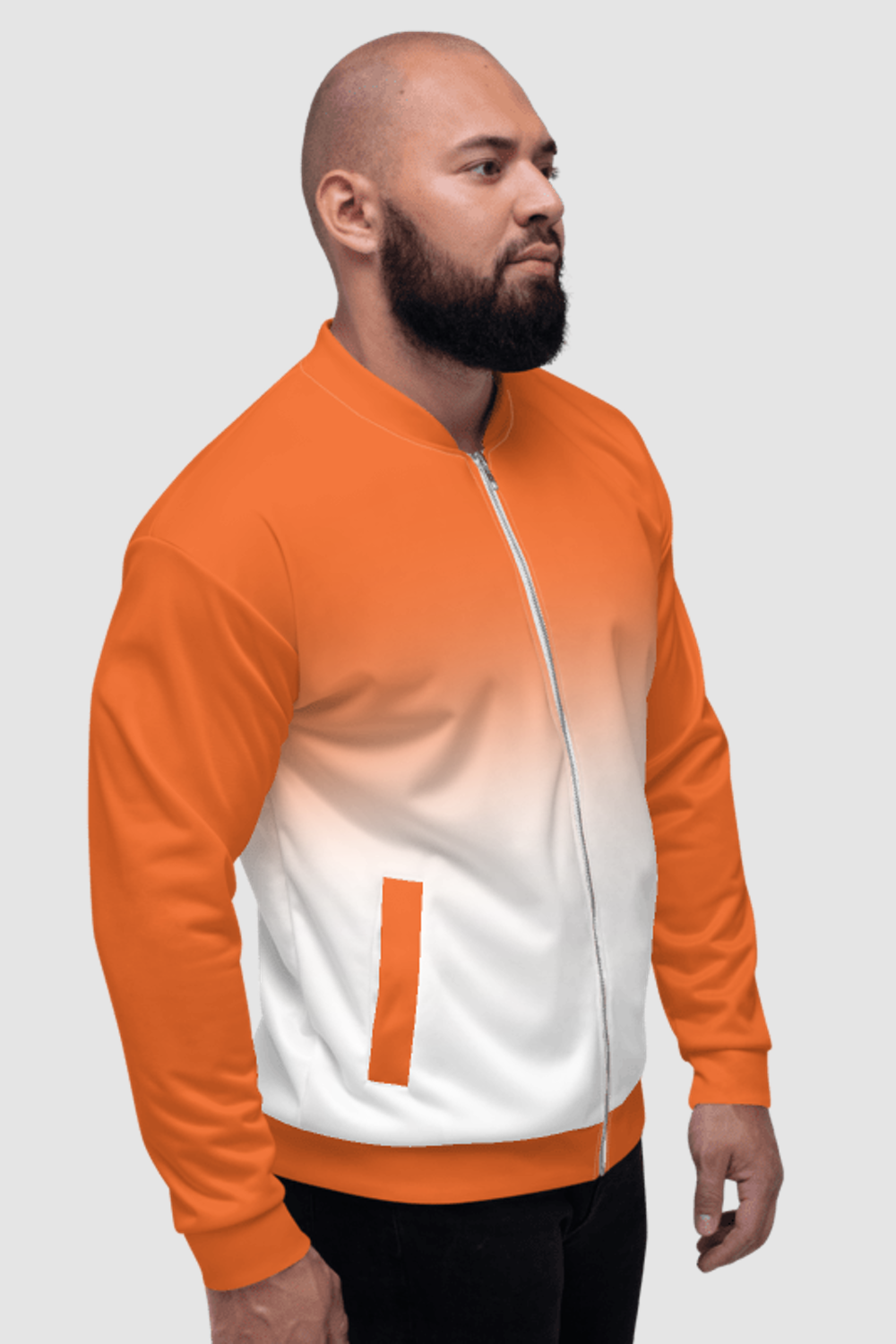 Orange White Gradient Print Men's Lightweight Bomber Jacket