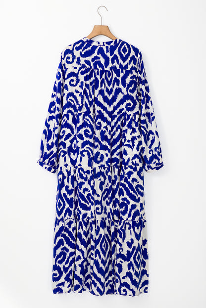 Blue Western Abstract Geometric Printed Maxi Dress