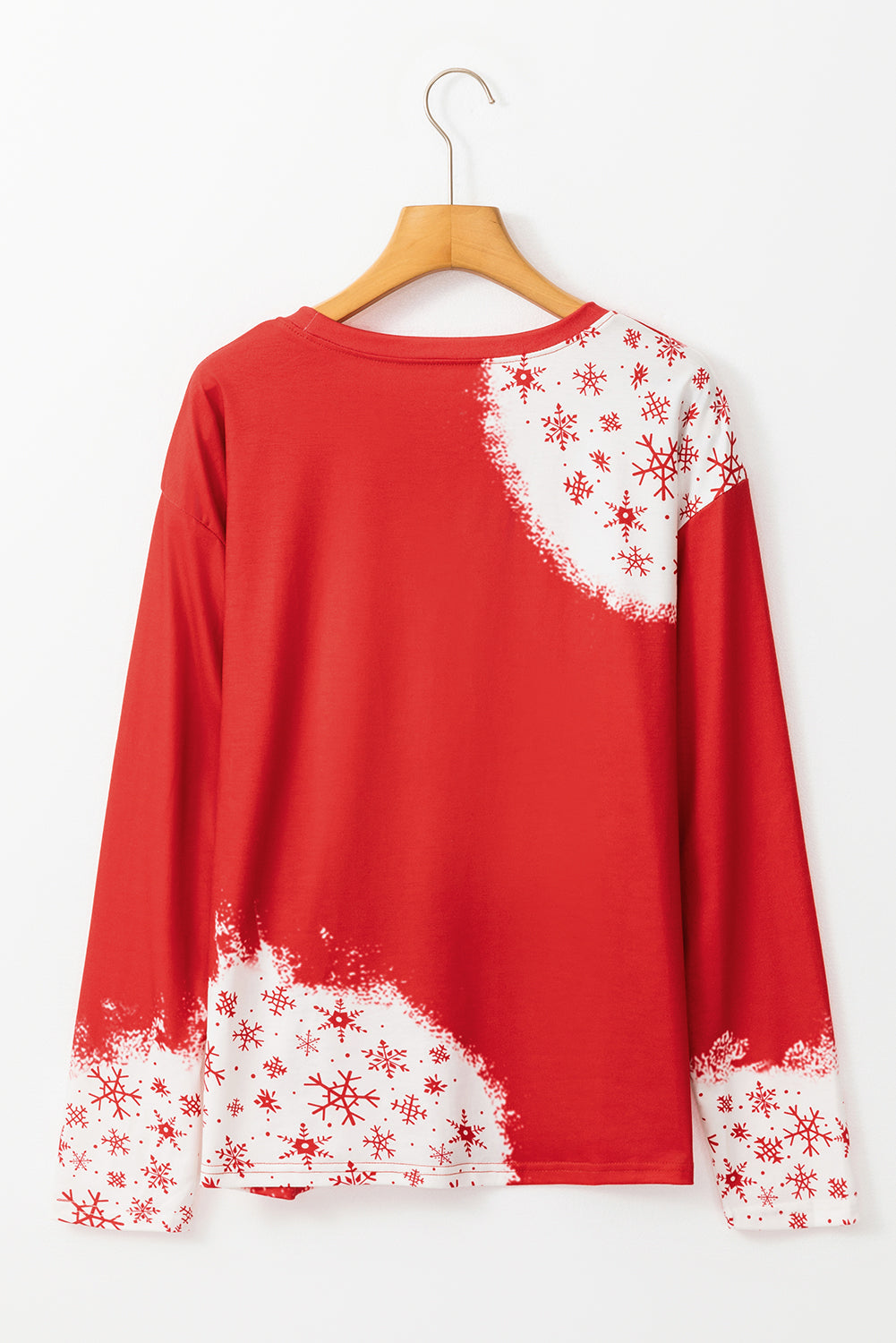 Fiery Red Snowflake Bleached Print Long Sleeve T-Shirt