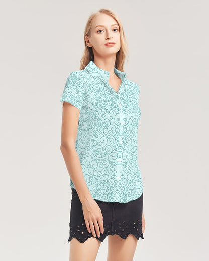 Elven Moonstone Women's All-Over Print Short Sleeve Button Up Blouse