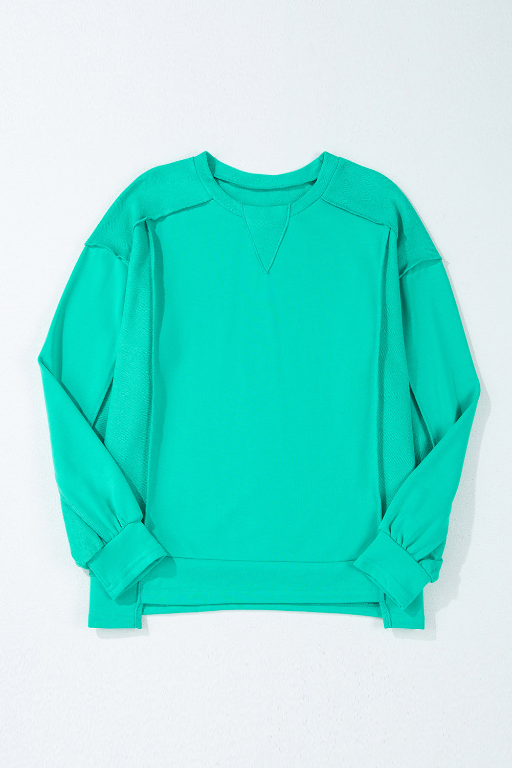 Mint Green Splicing Round Neck Pullover Sweatshirt