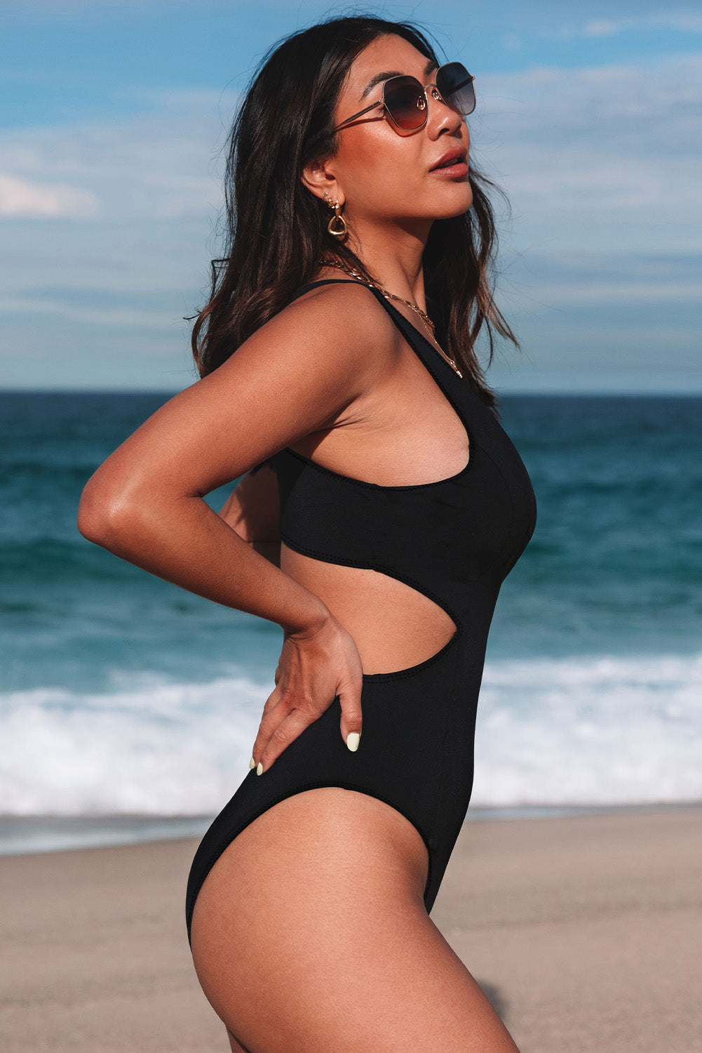 Black Slimmer Cutout One-Piece Swimsuit