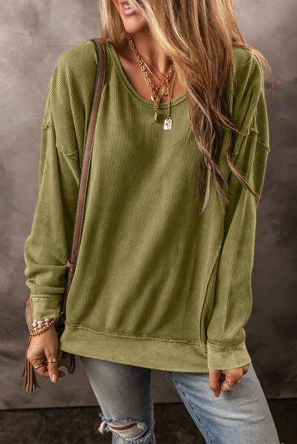 Jungle Green Textured Seamed Drop Sleeve Sweatshirt