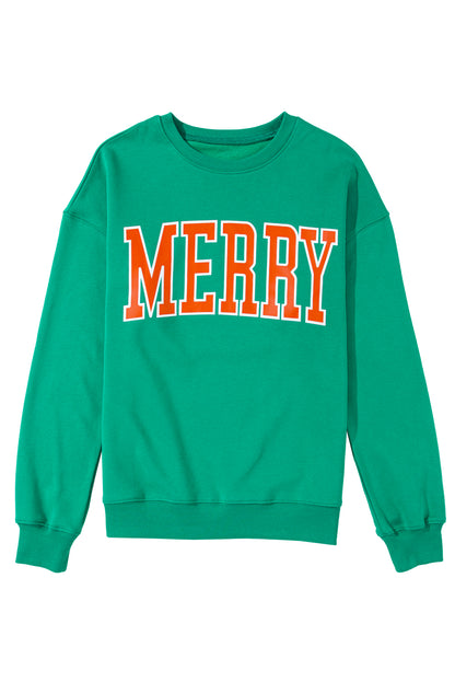 Bright Green MERRY Graphic Pullover Sweatshirt